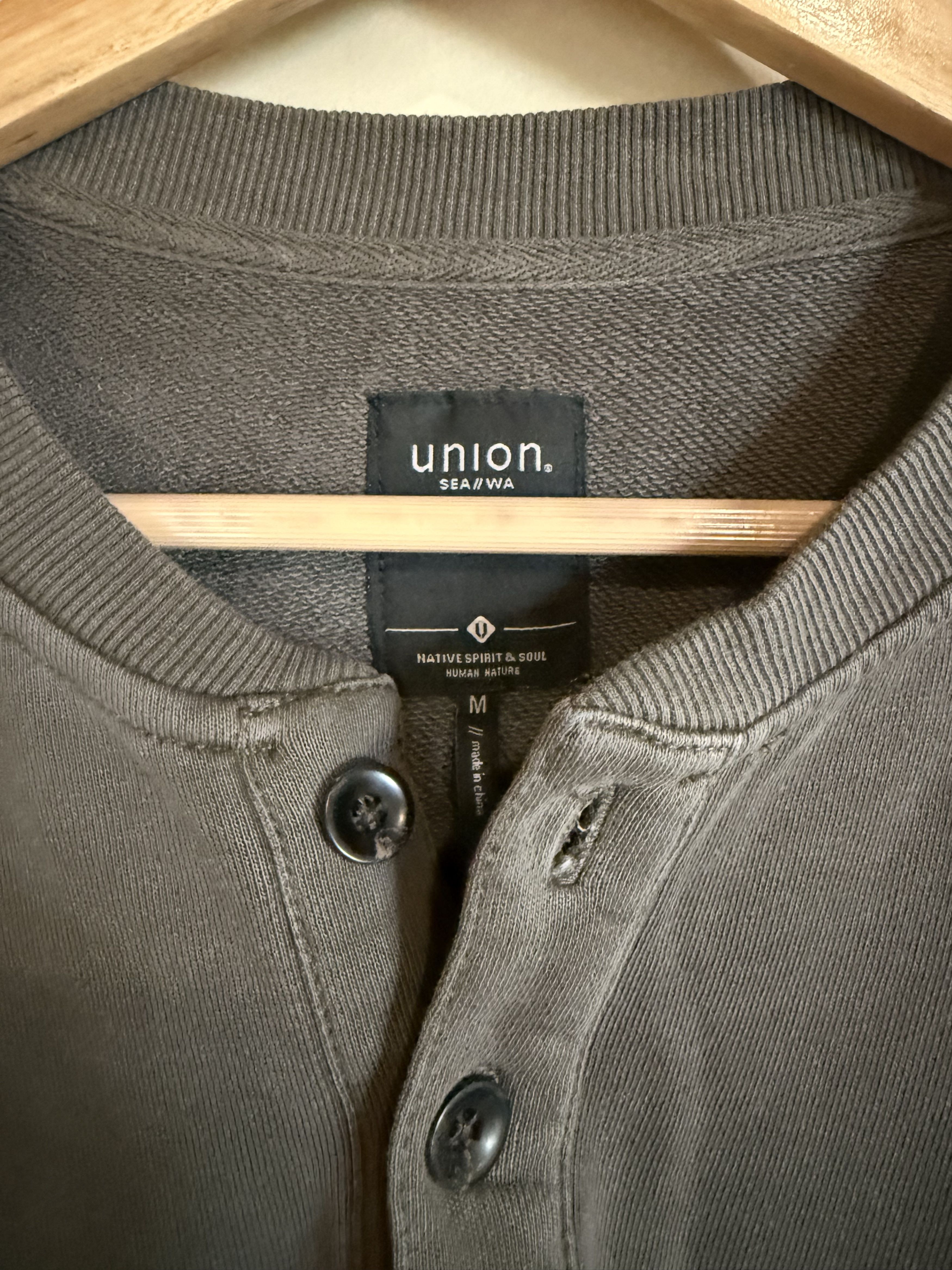 Other Union Charcoal Grey L/S Henley Sweatshirt, Men's Medium Size US M / EU 48-50 / 2 - 2 Thumbnail