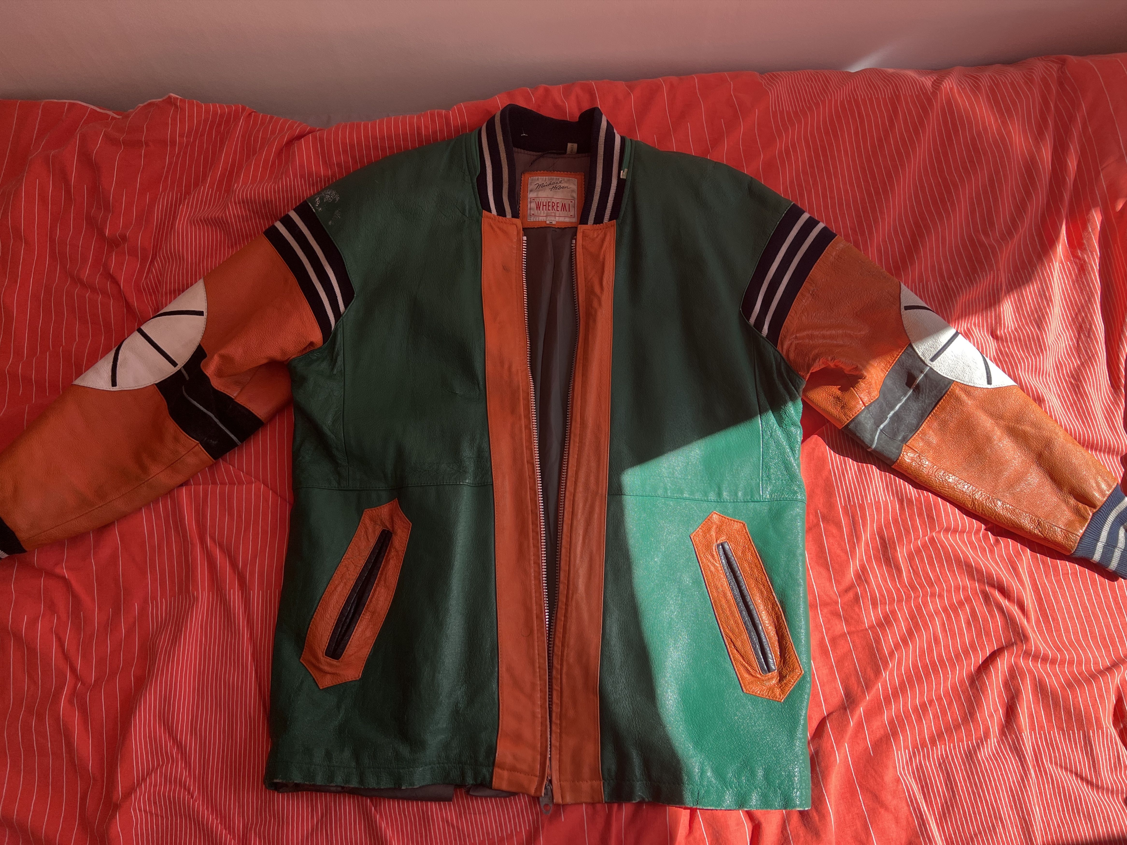 NORTH BEACH×MICHAEL HOBAN leather jacket White Tiger 80s