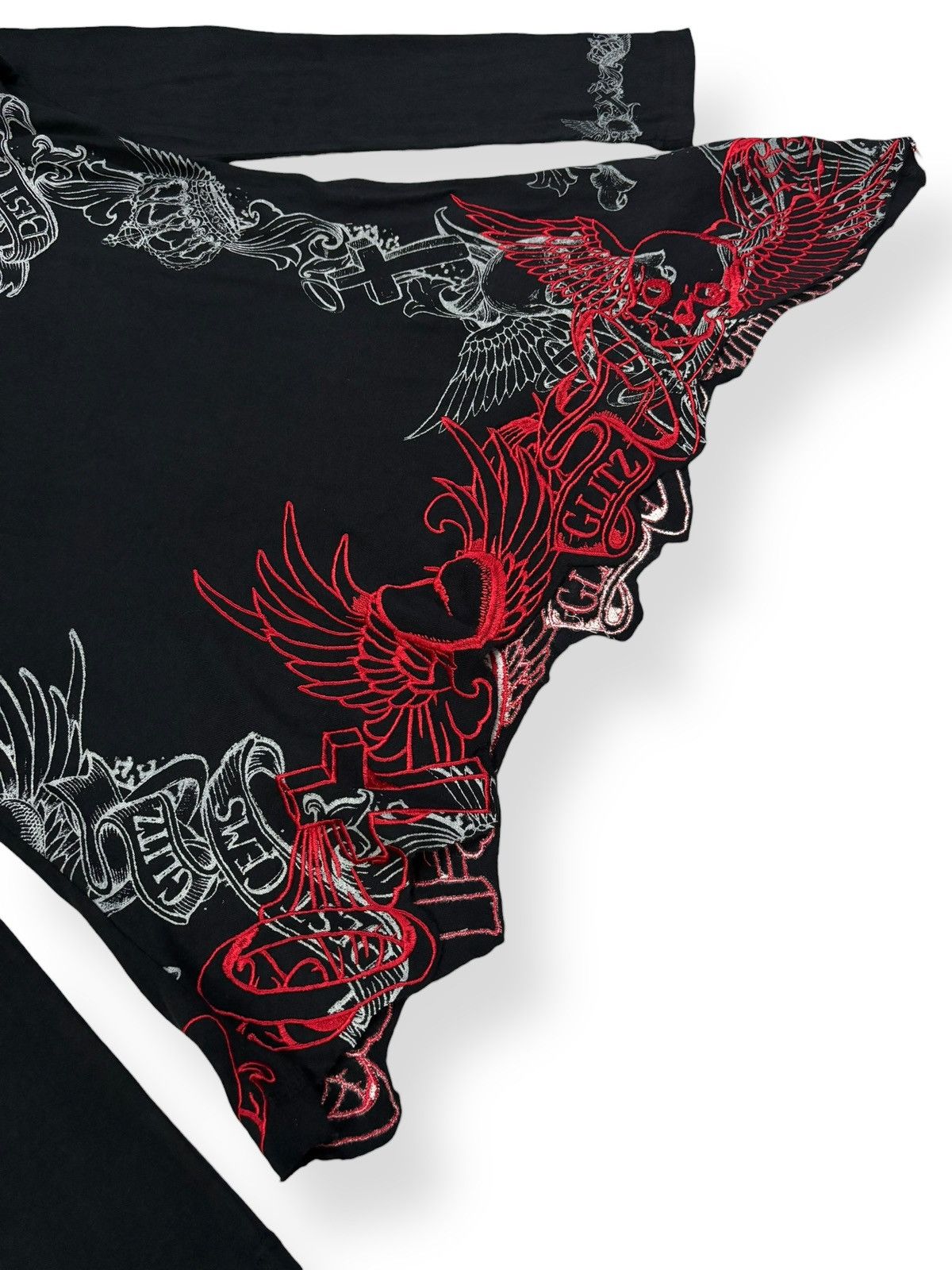 If Six Was Nine Glitz Red Embroidery Asymmetrical Hem Punk Long Sleeve Tees Size US XS / EU 42 / 0 - 7 Thumbnail