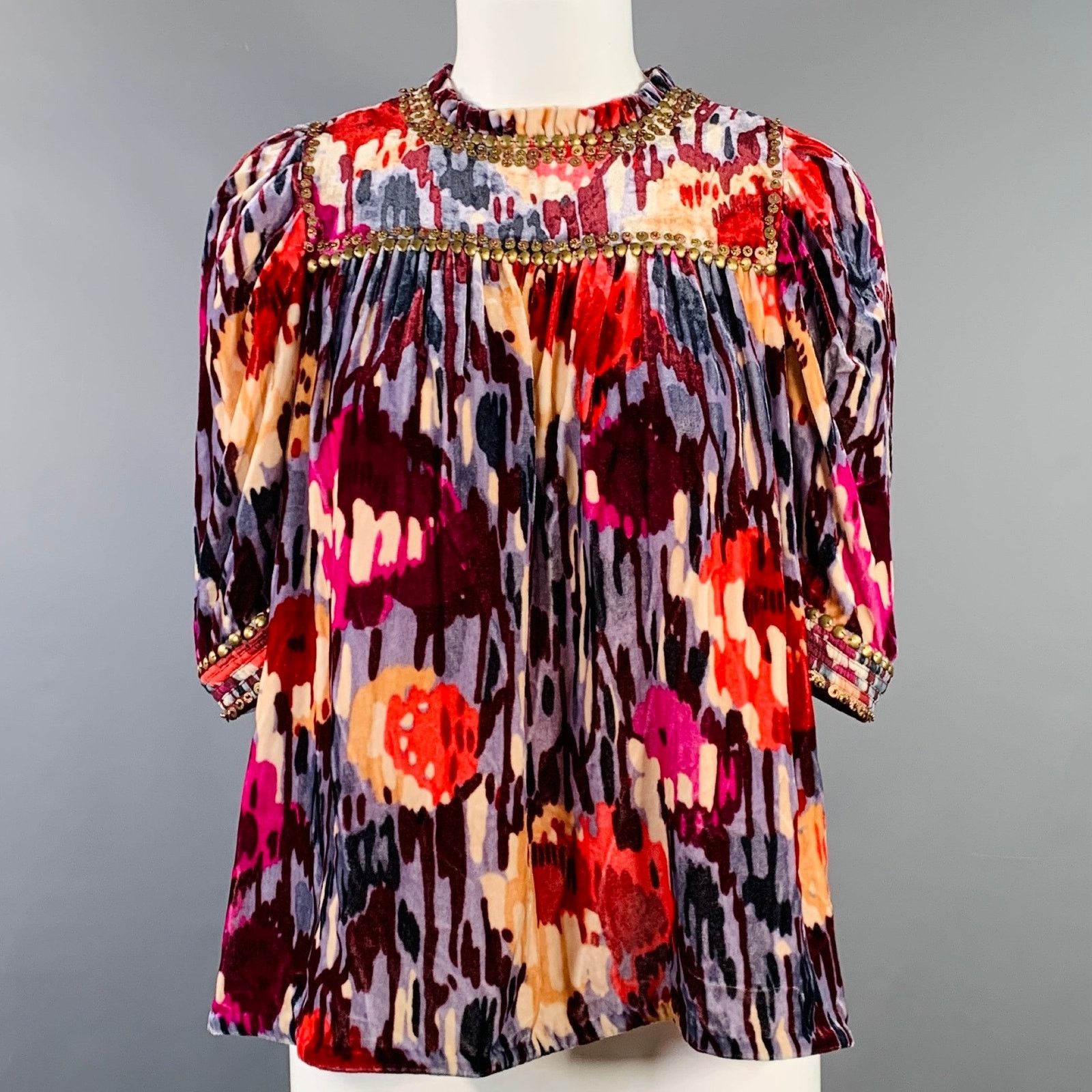 Ulla Johnson ULLA JOHNSON Velour Abstract Floral Beaded Blouse Size XS / US 0-2 / IT 36-38 - 1 Thumbnail