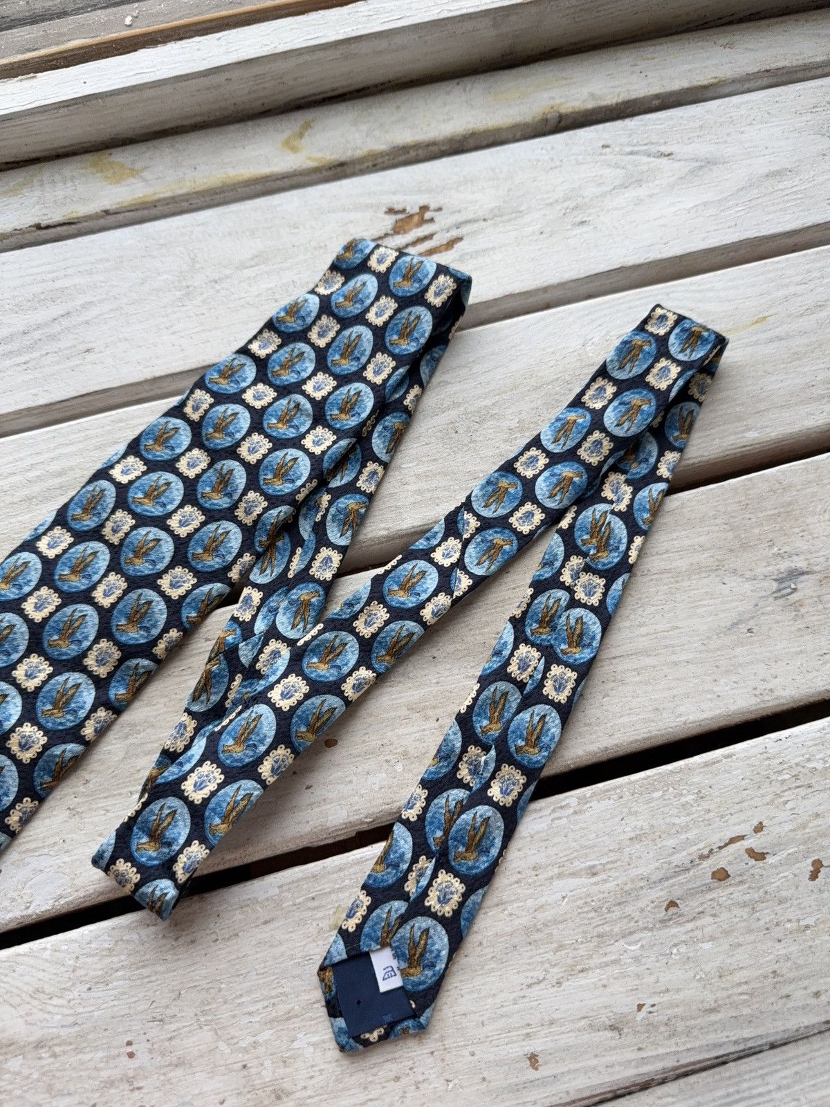 Designer × Givenchy Vintage Givenchy Gentleman Tie Birds Pattern Blue Gold Size ONE SIZE - 3 Thumbnail