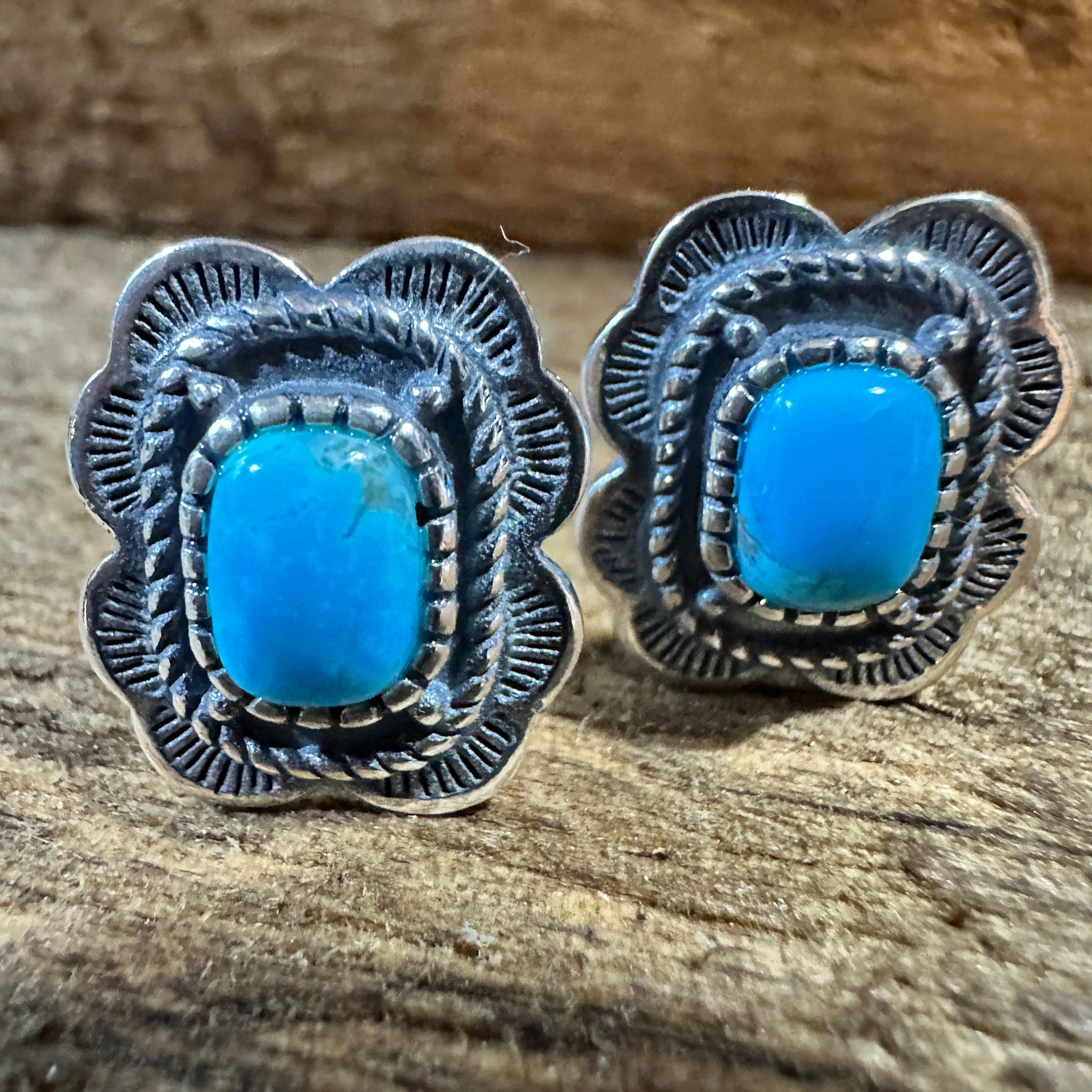 Other Turquoise Elegance: Sterling Silver Floral Stud Earrings, Sh Size ONE SIZE - 3 Thumbnail