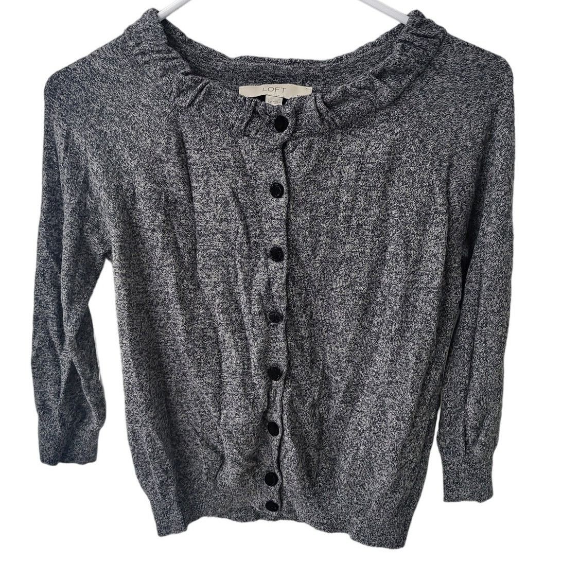 Loft Ann Taylor Loft Gray Cardigan Sweater w/Black Velvet Buttons Size S / US 4 / IT 40 - 1 Thumbnail