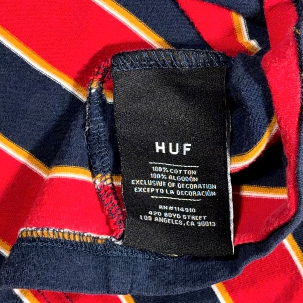 Huf HUF Shirt Adult LARGE Red Blue Yellow Striped Logo LS Y2K Skater Streetwear Front Chest Embroidered Size US L / EU 52-54 / 3 - 5 Thumbnail