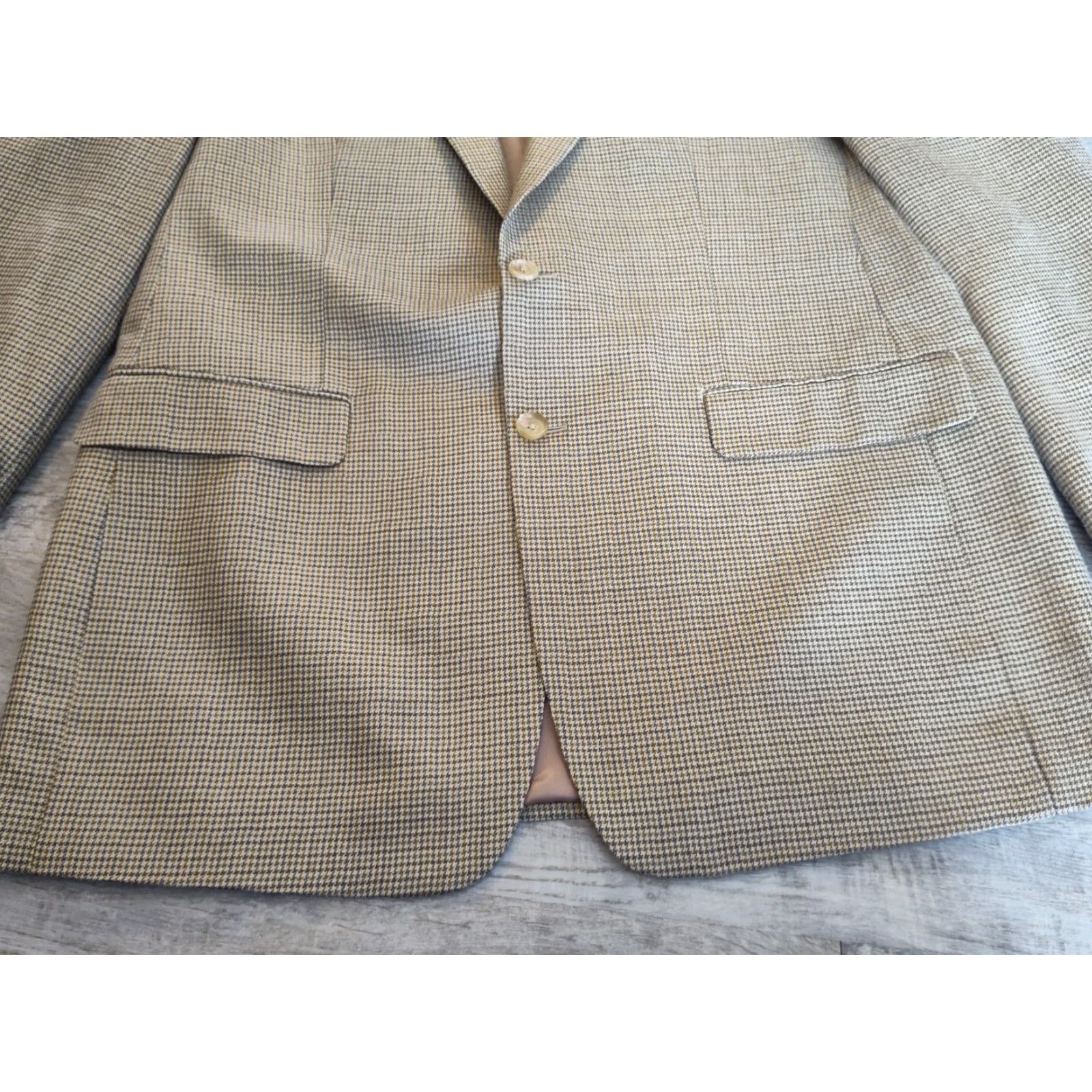 Stafford Lauren Ralph Lauren Suit Jacket Houndstooth Mens 43L Blazer Silk Wool Tweed Notch Lapel Single-Breasted Two-Button Long Modern Dress Size 46R - 2 Thumbnail
