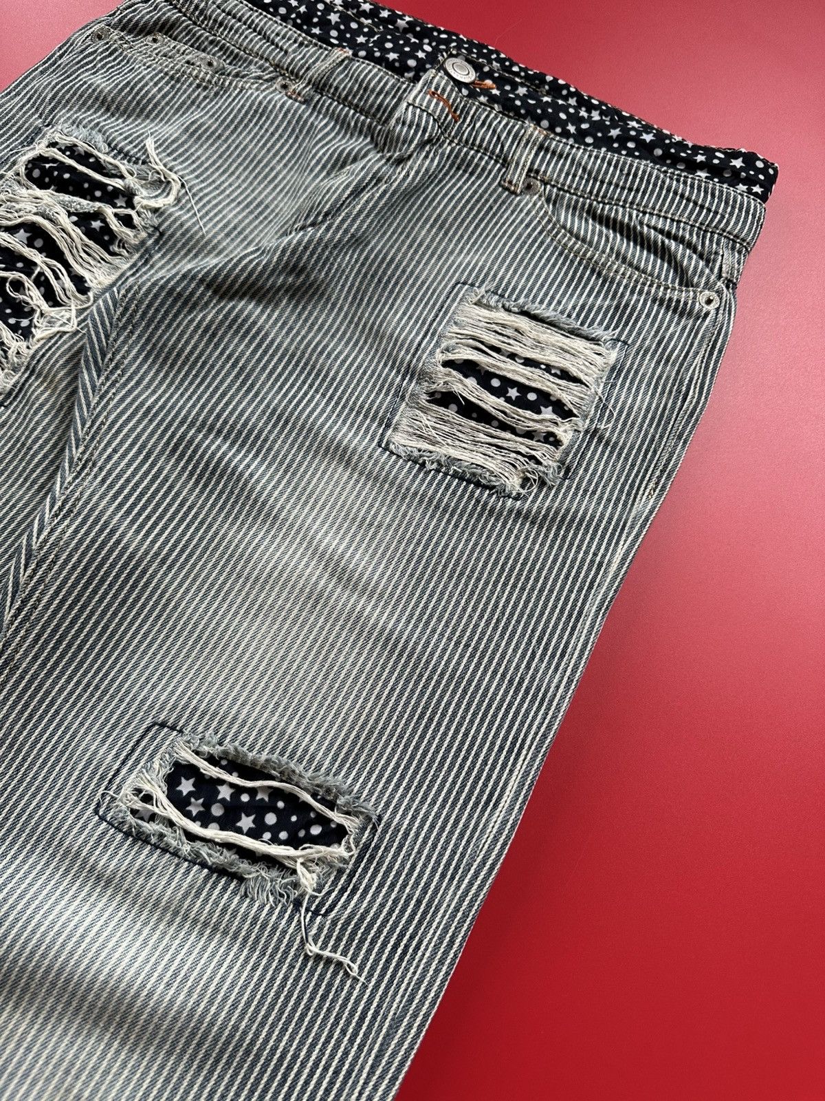Japanese Brand Railroad Stripe Double Waist Patchwork Unbrand Jeans Size US 33 - 2 Thumbnail