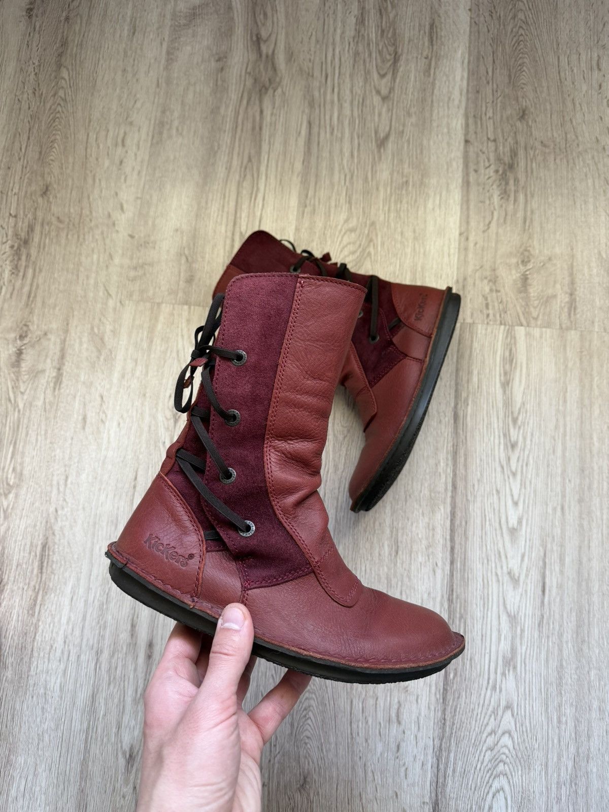 Kickers Kickers Red Leather Avant-Garde Back Lace Boots EU 38 Size US 7.5 / IT 37.5 - 2 Thumbnail