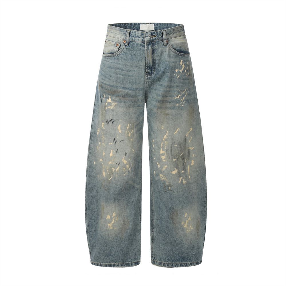 Vintage Men's punk washed distressed ink-splashed scimitar jeans Size US 32 / EU 48 - 1 Thumbnail