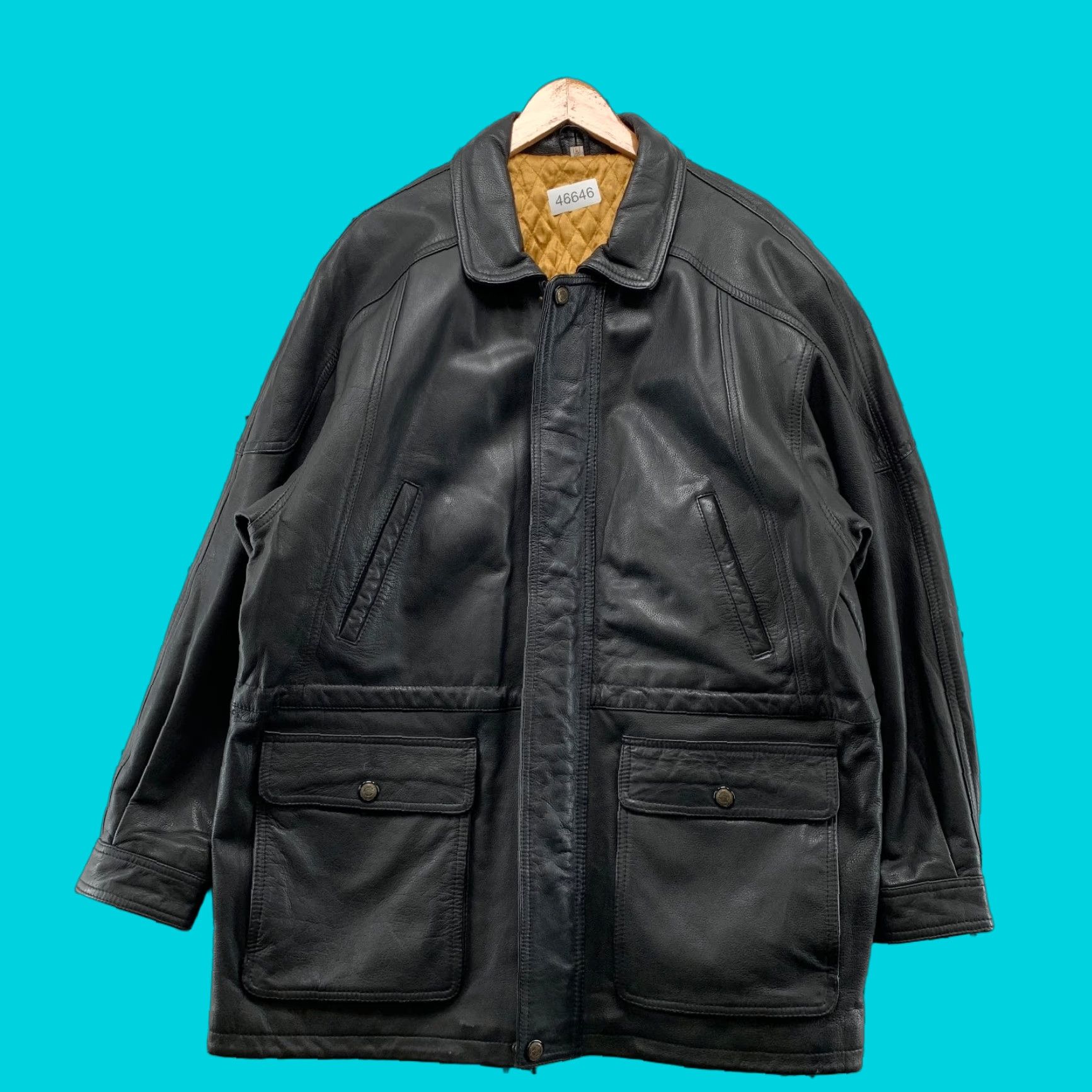 Vintage Echtes Leder Leather Car Coat Mens L Black Gold Quilt Lined Insulated Heavy Size US L / EU 52-54 / 3 - 1 Thumbnail
