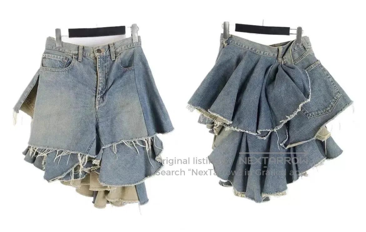 Junya Watanabe layered flower pleated denim half skirt. Size US 27 - 1 Thumbnail
