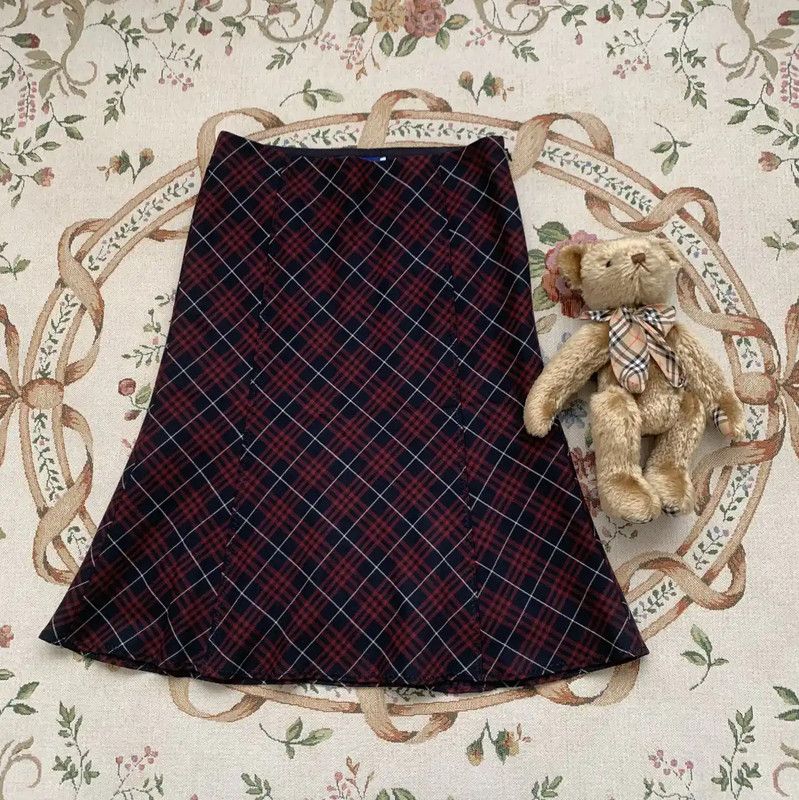 Burberry Burberry Red Plaid Wool Midi Skirt for Women Size 23" - 1 Thumbnail