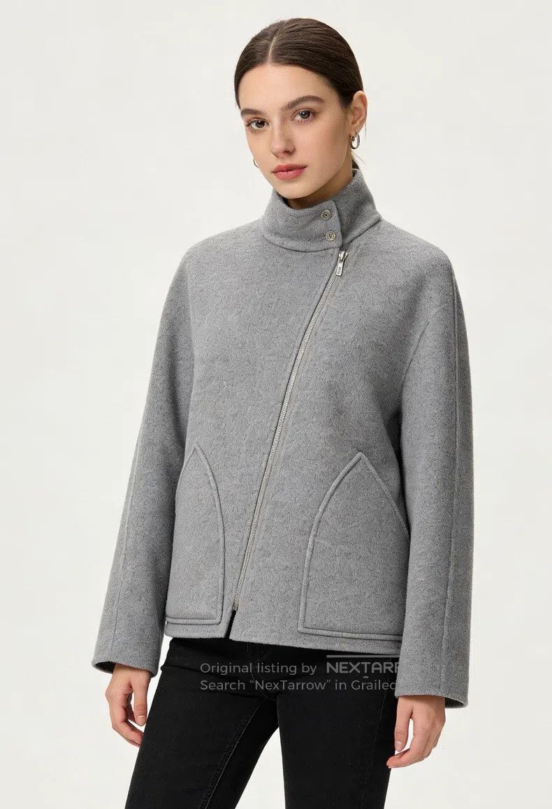 Hermes Hermes Gray Two-Pocket Stand Collar Diagonal Zip Cashmere Size XXS / US 00 / IT 34 - 1 Thumbnail
