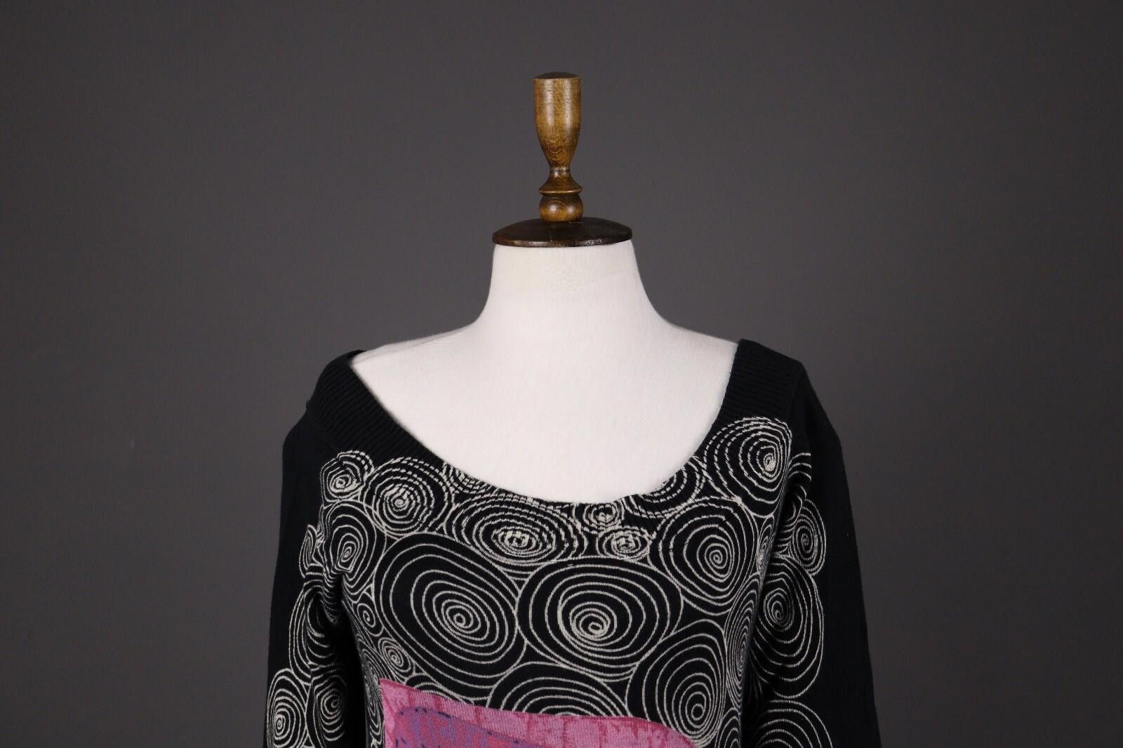 Designer Desigual Black Boat Neck Geometric Print Sweater Size S Size S / US 4 / IT 40 - 2 Thumbnail
