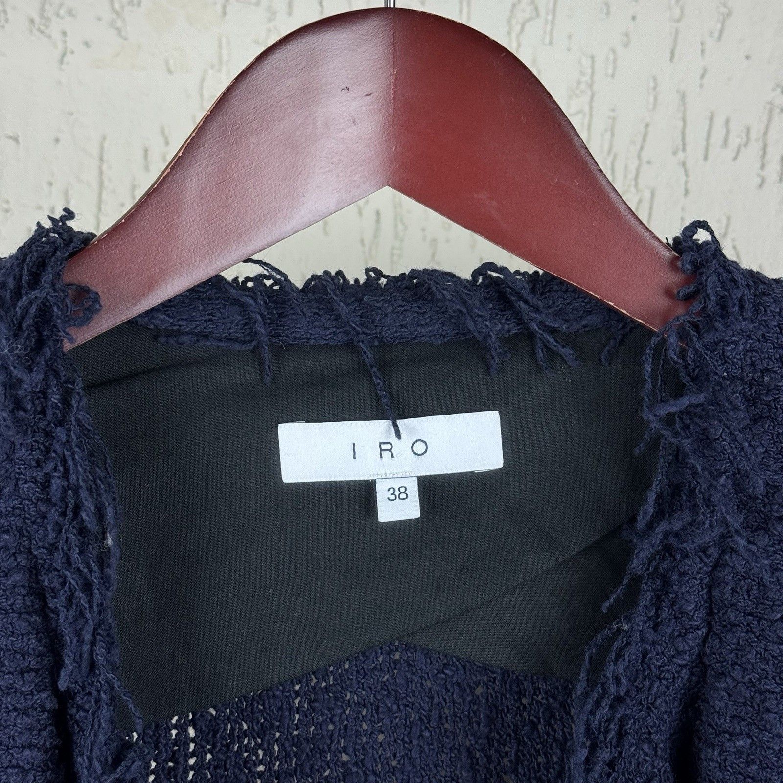 Designer × Iro IRO Paris Shavani Blue Knit Fringe Trim Open Front Blazer Size S / US 4 / IT 40 - 3 Thumbnail