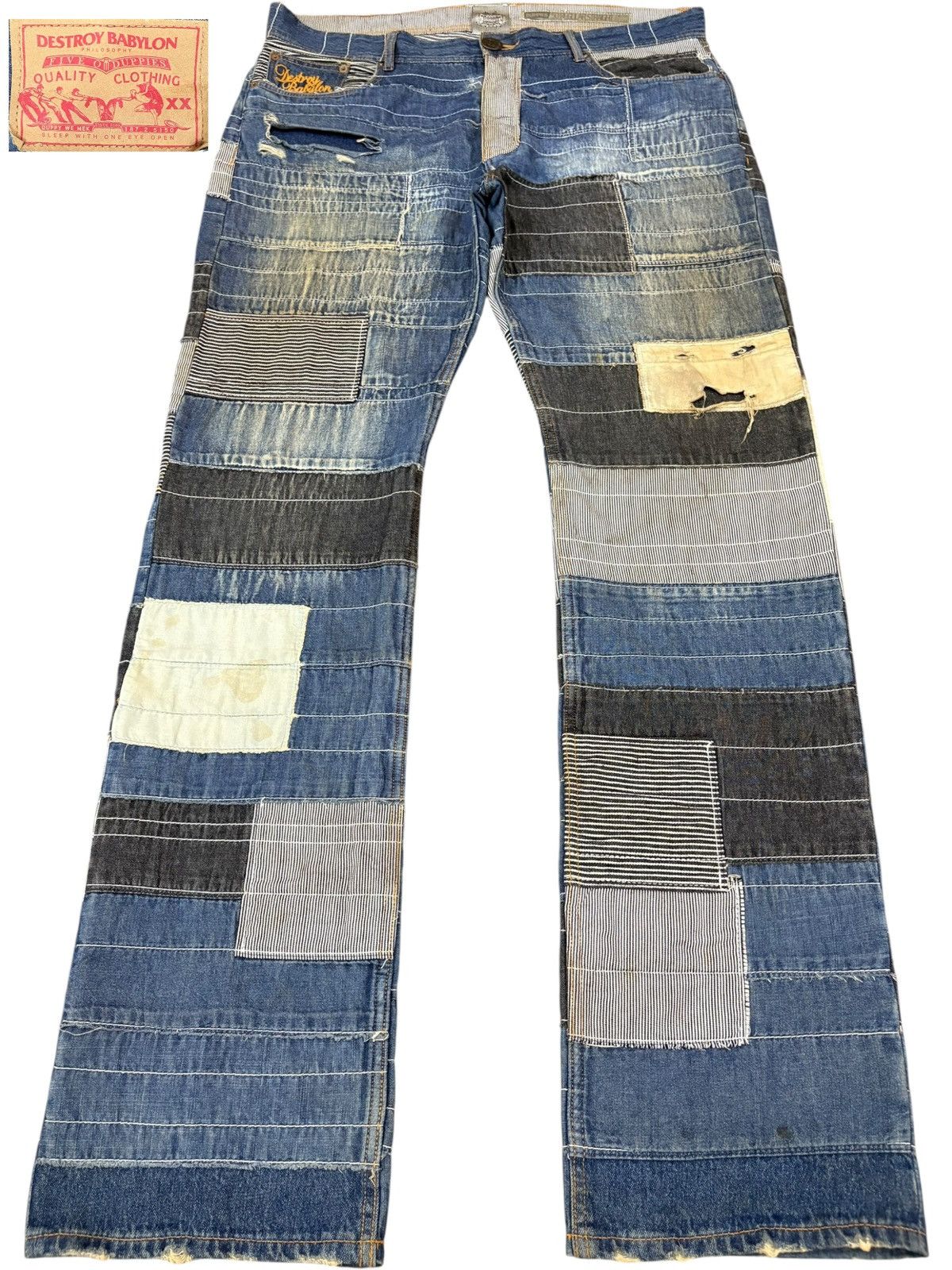 Japanese Brand Vintage Japanese Brand Patched Hagi Loose Baggy Jeans Size US 40 / EU 56 - 1 Thumbnail
