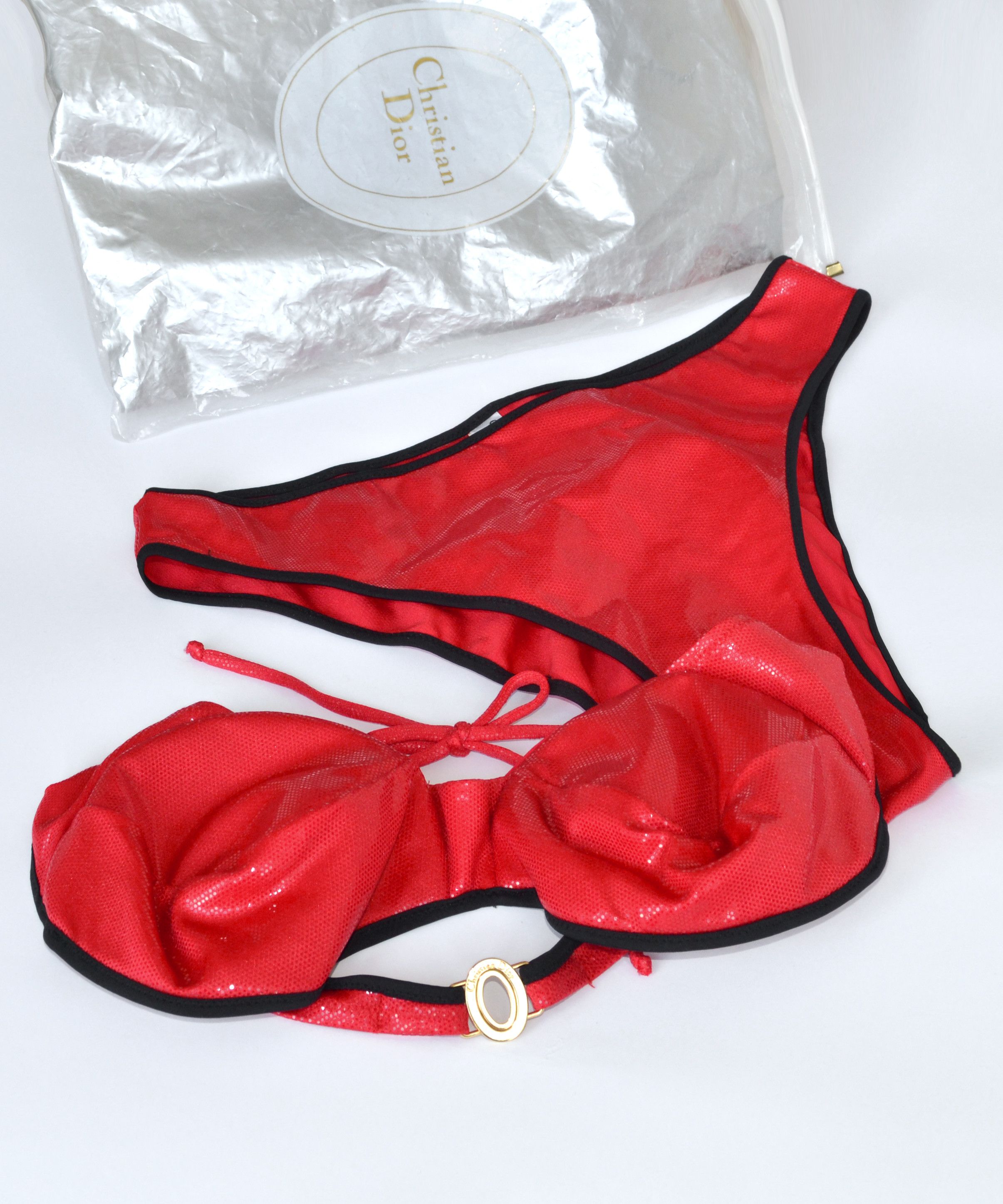Dior DIOR Swimsuit Glitter Red Bikini Top Swim Vintag Galliano Size ONE SIZE - 4 Thumbnail