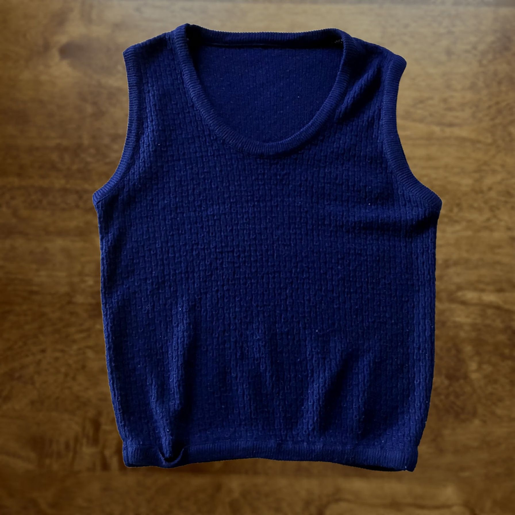 Vintage VINTAGE 80s Sweater Vest Mens Small Blue Textured Knit Sleeveless Crew Neck Top Size 36R - 1 Thumbnail