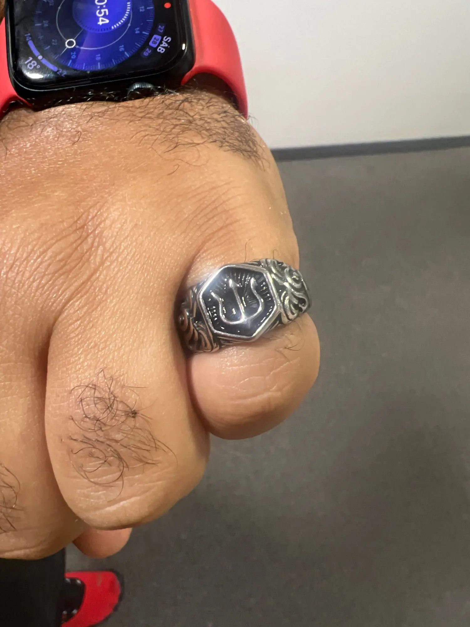 Jewelry × Vintage SIZE 10 Poseidon Trident Ancient Greek Steel Amulet Ring Size ONE SIZE - 2 Thumbnail