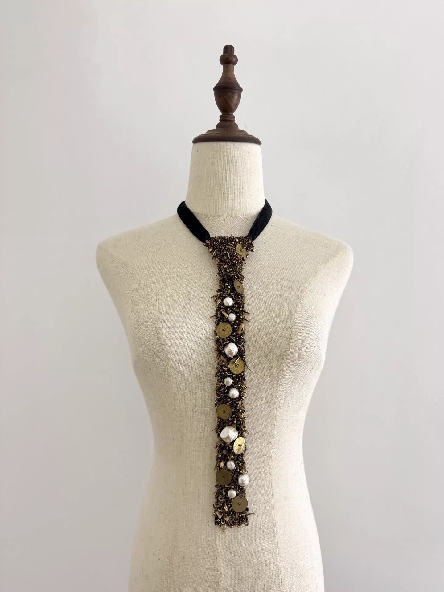 Comme des Garcons Comme des Garçons Black Velvet Metallic Studded Tie Size ONE SIZE - 1 Thumbnail