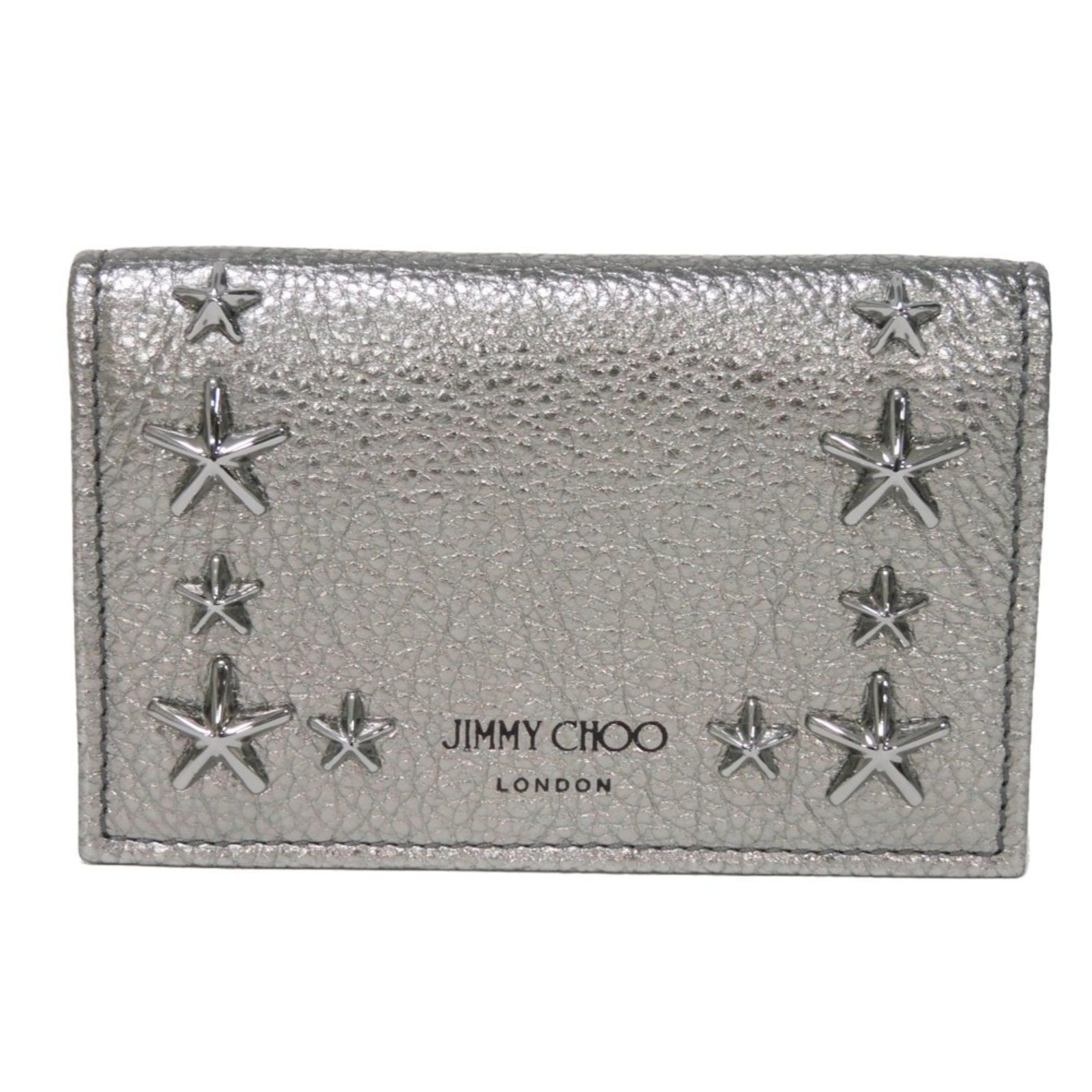 Jimmy Choo JIMMY CHOO Card Case Nello Embossed Metallic Grainy Calfskin Silver Star Studs Gunmetal NELLO UUR Men's Women's Size ONE SIZE - 1 Thumbnail