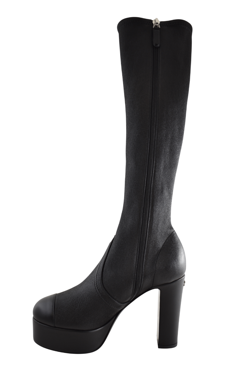 Chanel 24K Lambskin CC Platform Block Heel Knee High Boots 37.5C Size US 7.5 / IT 37.5 - 12 Thumbnail