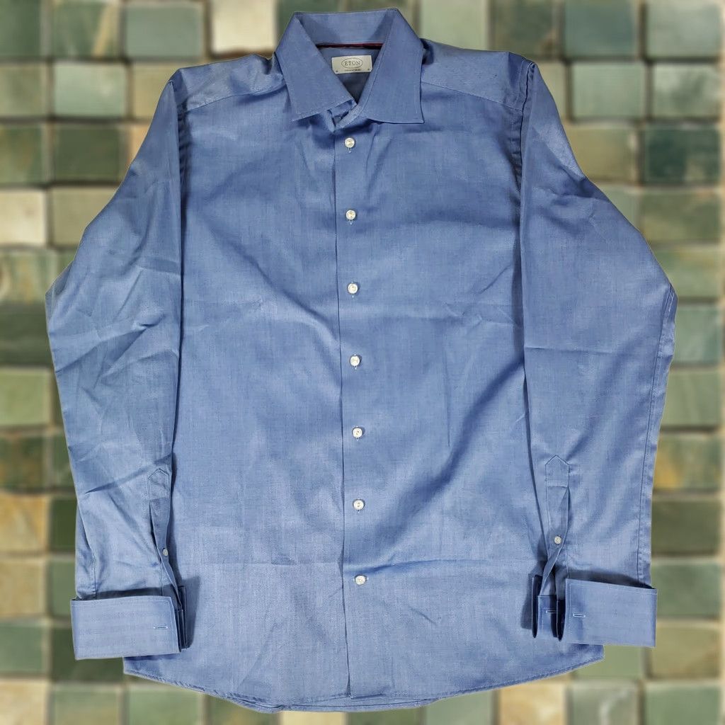 Eton ETON Dress Shirt Blue Oxford Button-Down French Cuff Mens 16/41 Regular Long Sleeve Collared Shirt Size US L / EU 52-54 / 3 - 1 Thumbnail