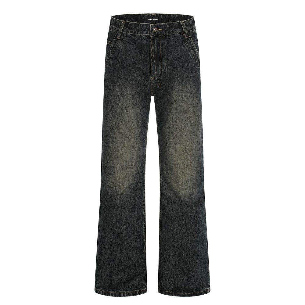 Men's loose-fitting casual washed distressed retro jeans