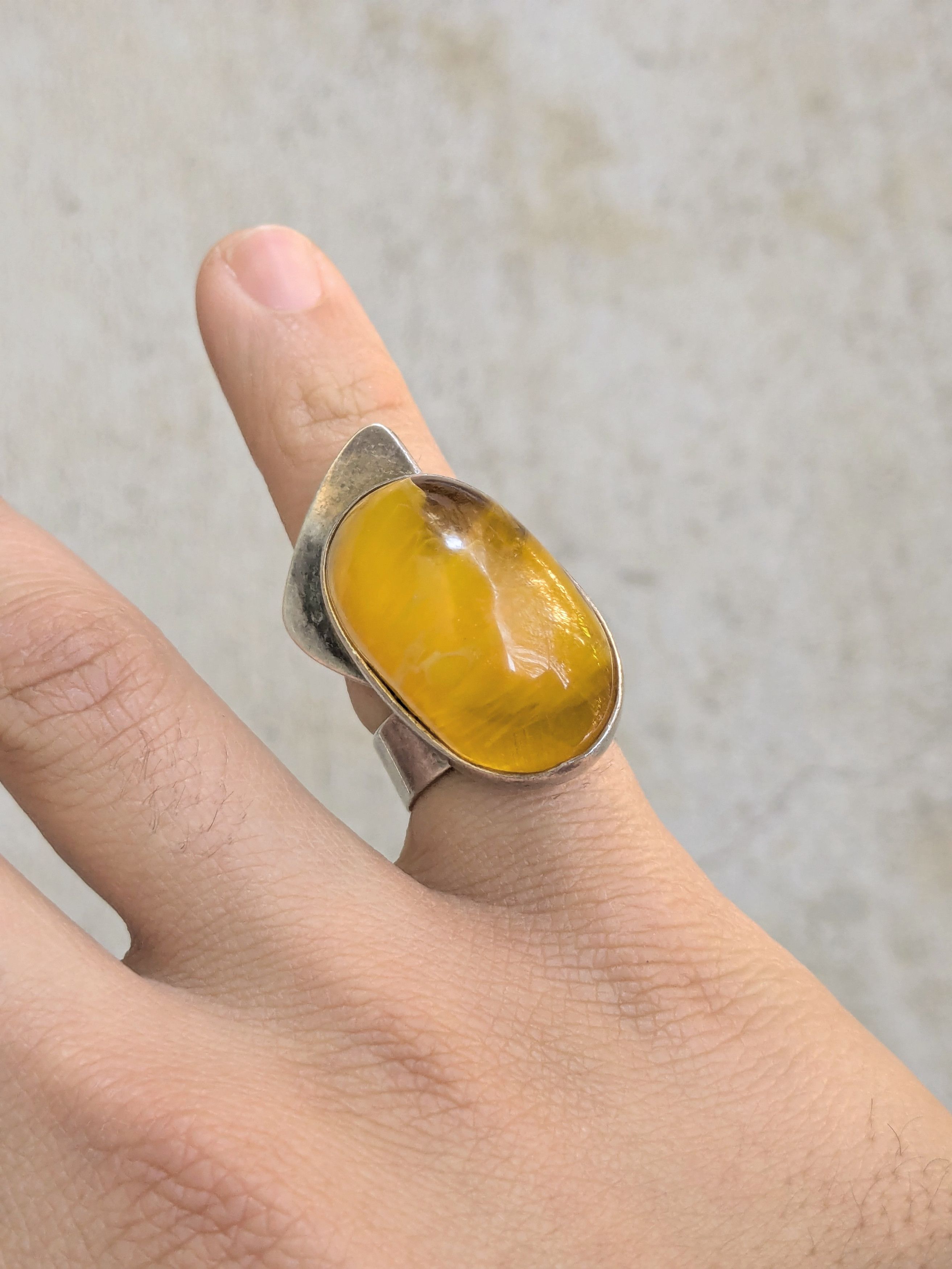 Jewelry Vintage Sterling Silver Ring Amber 5.75 Asymmetrical Size ONE SIZE - 11 Thumbnail