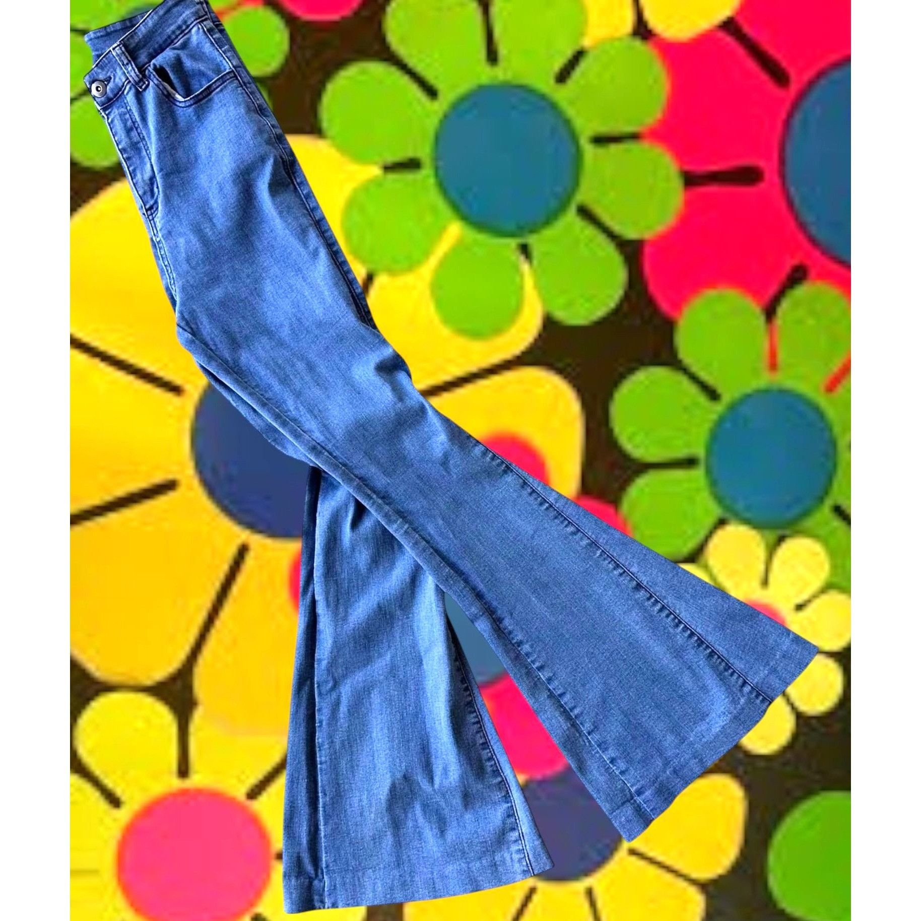 Designer Three Bird Nest Jeans Girls XL Denim Bell bottoms High Wais Size 26" / US 2 / IT 38 - 7 Thumbnail