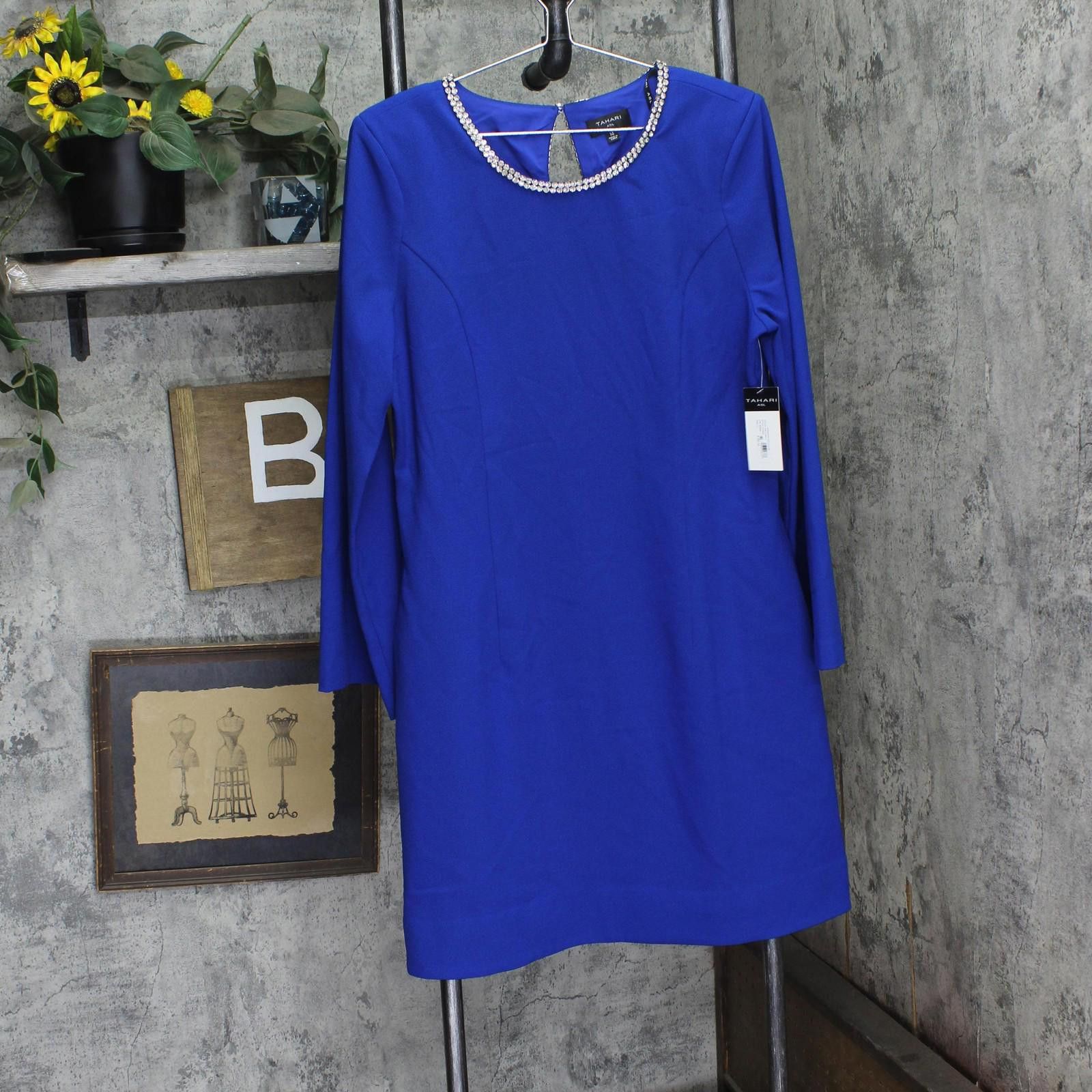 Other Nwt Tahari Asl Trim Shift Dress Dam625-t4 Cobalt Blue 14 Size XL / US 12-14 / IT 48-50 - 1 Thumbnail