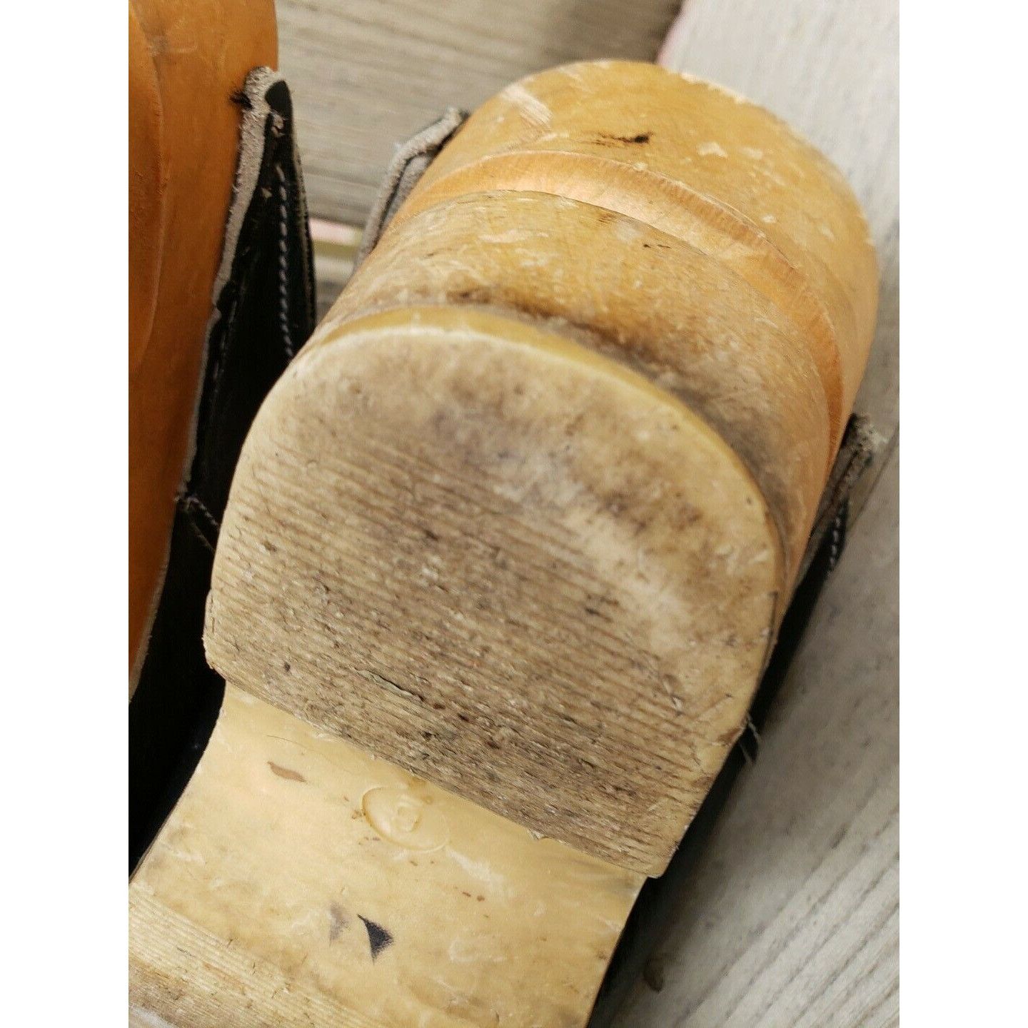 Vintage 70s Leather Wood Clogs Womens Sz 6 Blue Mules Festival Vinta Size US 6 / IT 36 - 11 Thumbnail