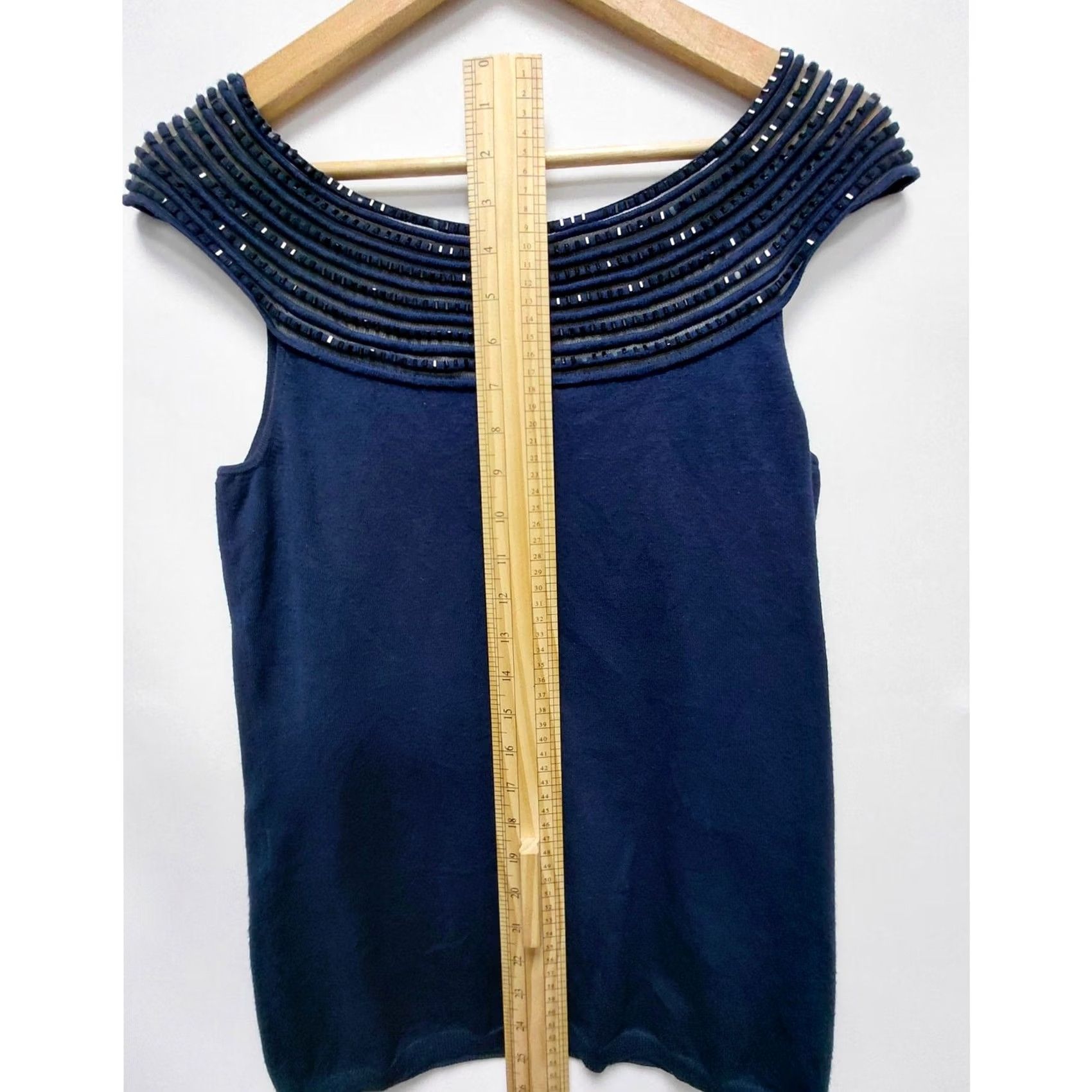 Boston Proper Boston Proper Beaded Knit Top Sleeveless Blue Solid Women Size M Size M / US 6-8 / IT 42-44 - 5 Thumbnail