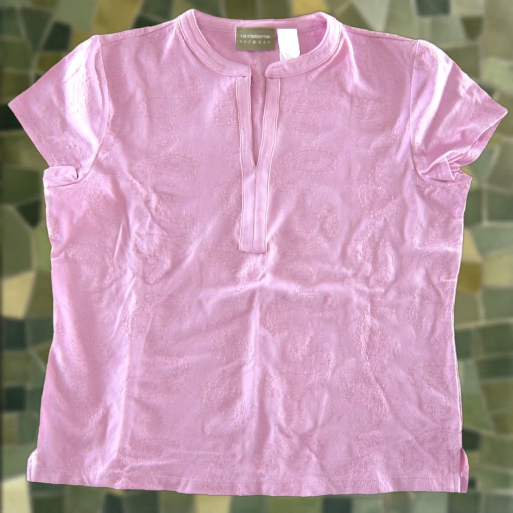 Liz Claiborne NWT Liz Claiborne Pink Cotton Stretch Paisley Embroidered Short Sleeve Blouse XL Size XL / US 12-14 / IT 48-50 - 1 Thumbnail