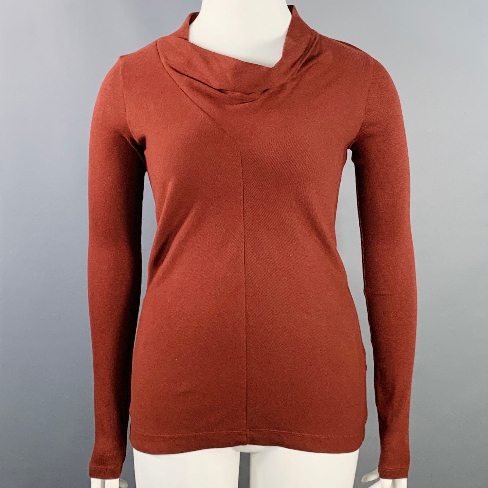 Brunello Cucinelli BRUNELLO CUCINELLI Red Burgundy Cotton Cowl Neck Pullover Size L / US 10 / IT 46 - 1 Thumbnail