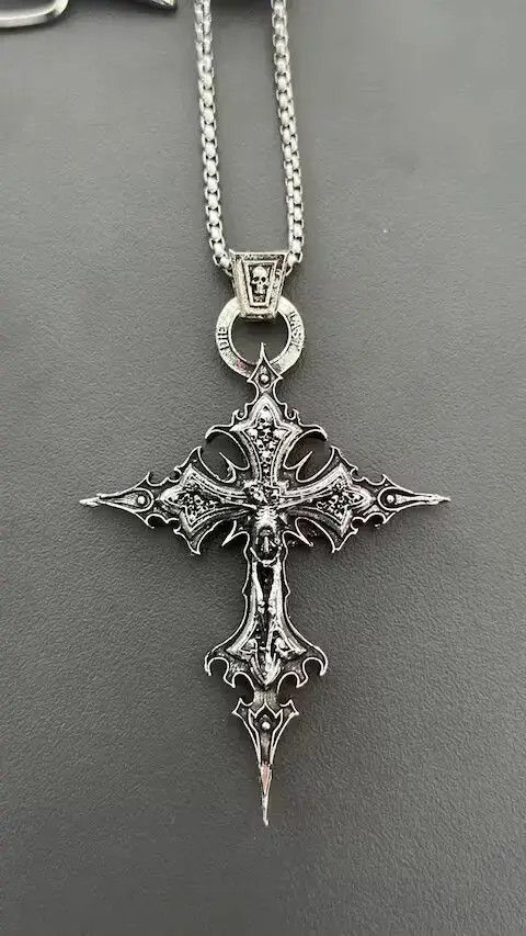 Jewelry Cross Shine Silver Chain Horror God Pendant Necklace Gothic Size ONE SIZE - 2 Thumbnail