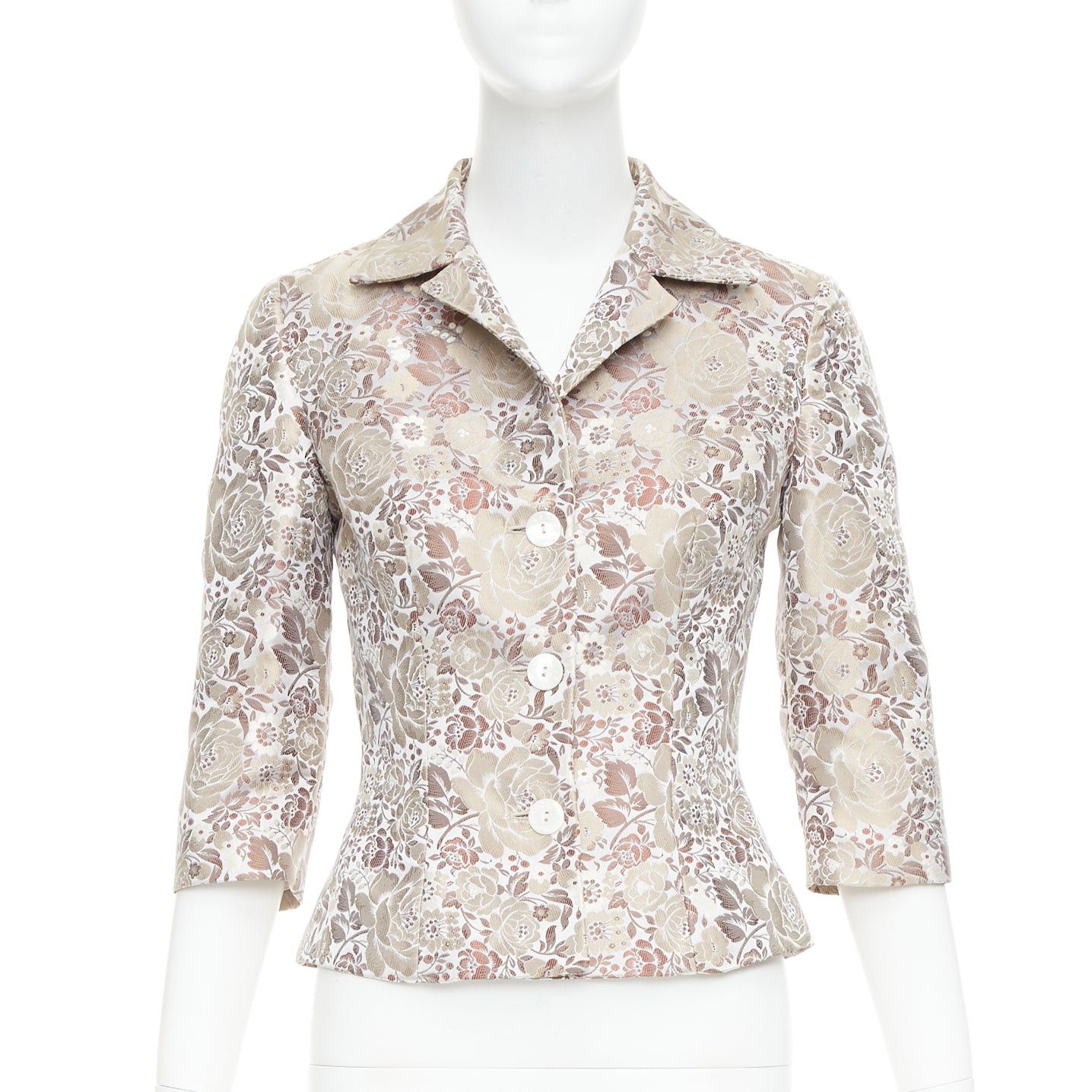 Dolce & Gabbana DOLCE GABBANA Vintage 1990s floral jacquard cropped blazer jacket IT38 XS Size XS / US 0-2 / IT 36-38 - 1 Thumbnail