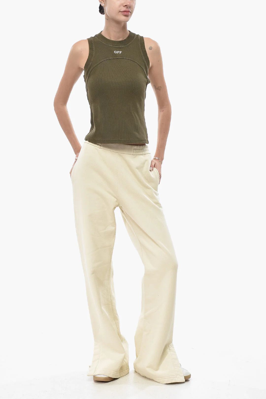 Off-White og1mm0426 Brushed Cotton Tapered-Fit Joggers in Beige Size 34" / US 12 / IT 48 - 4 Thumbnail
