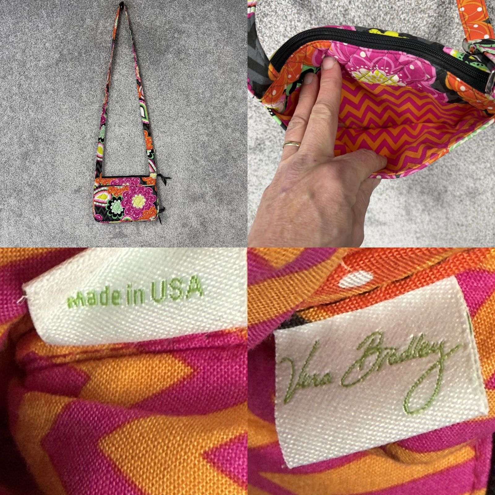 Vera Bradley Vera Bradley Crossbody Bag Small Pink Orange Floral Quilted Cotton Boho Travel Multicolor Pattern Women's Small Colorful Flower USA Womens Size ONE SIZE - 9 Thumbnail
