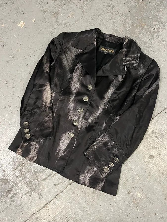 Roberto Cavalli × Vintage 2000s Roberto Cavalli Silver Paint Black Blazer Size M / US 6-8 / IT 42-44 - 5 Thumbnail