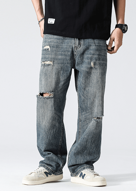 Japanese Brand × Jean Vintage blue distressed loose straight casual ripped jeans Size US 32 / EU 48 - 1 Thumbnail