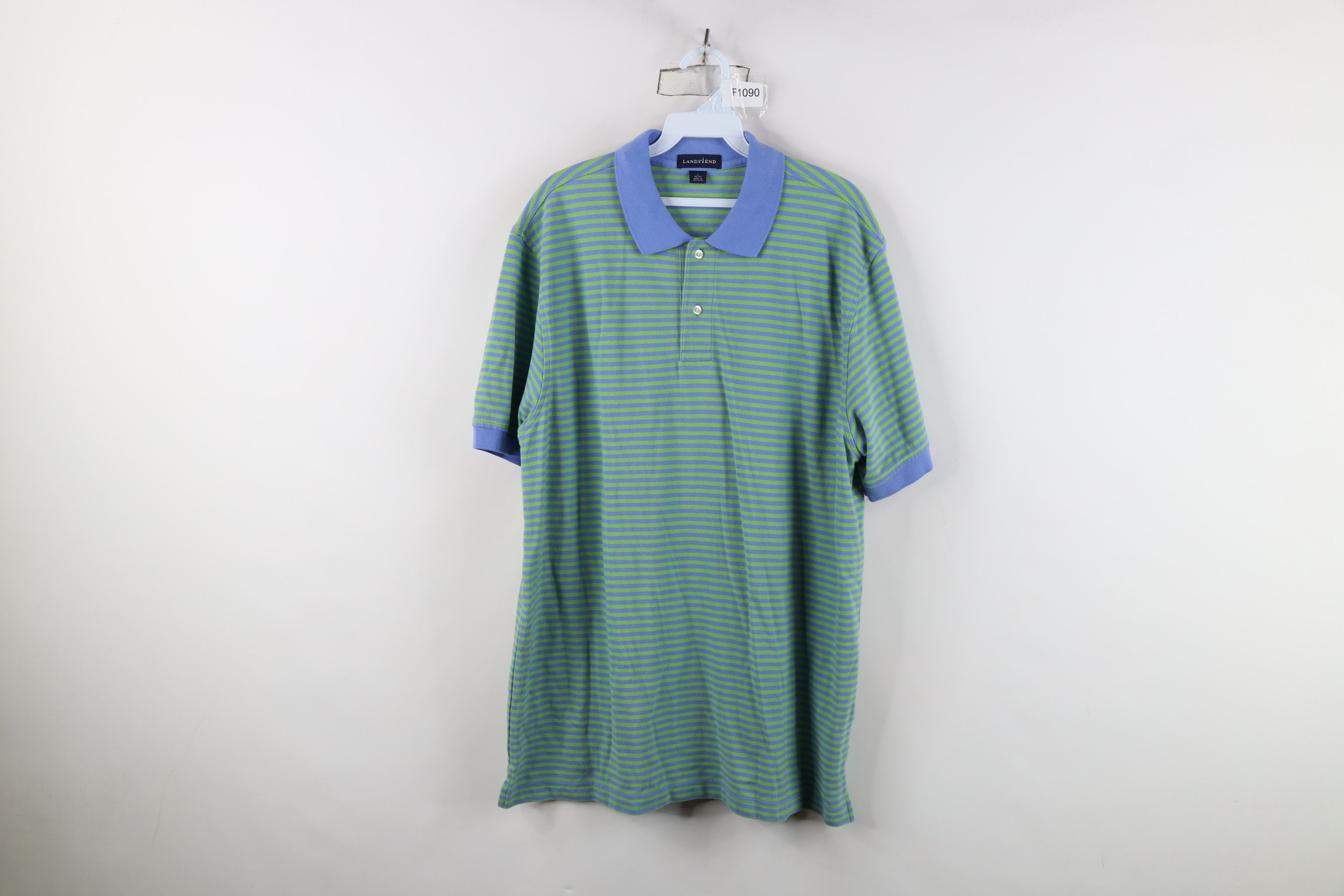 Lands' End Vintage 90s Lands End Block Pique Cotton Knit Golf Polo Size US L / EU 52-54 / 3 - 1 Thumbnail