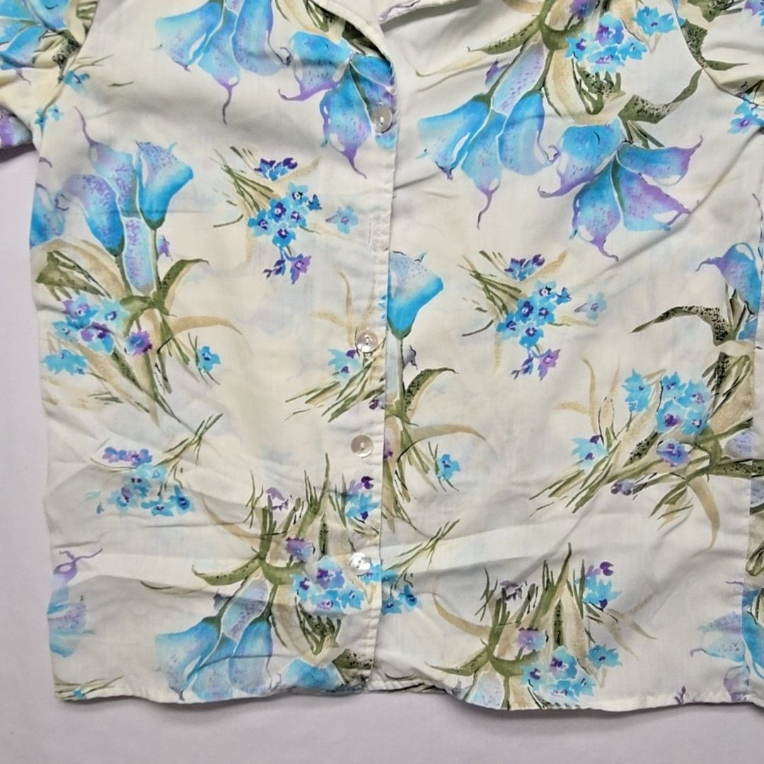 Vintage Vintage Bobbie Brooks Hawaiian Shirt Floral Print Blue L Size L / US 10 / IT 46 - 2 Thumbnail