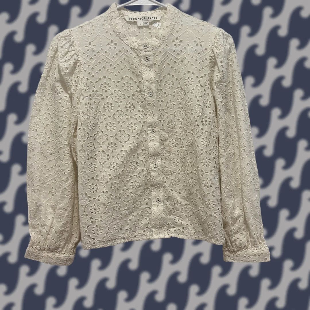Veronica Beard VERONICA BEARD White Eyelet Lace Button Down Long Sleeve Blouse Top Size 2 Womens Size XS / US 0-2 / IT 36-38 - 1 Thumbnail