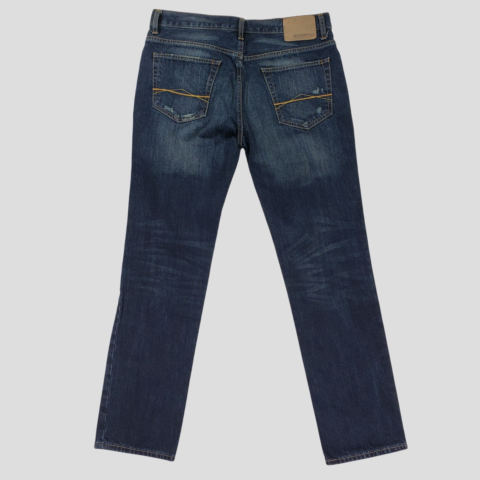 Aeropostale Aeropostale Mens Distressed Straight Leg Dark Wash Denim Jea Size US 34 / EU 50 - 2 Thumbnail