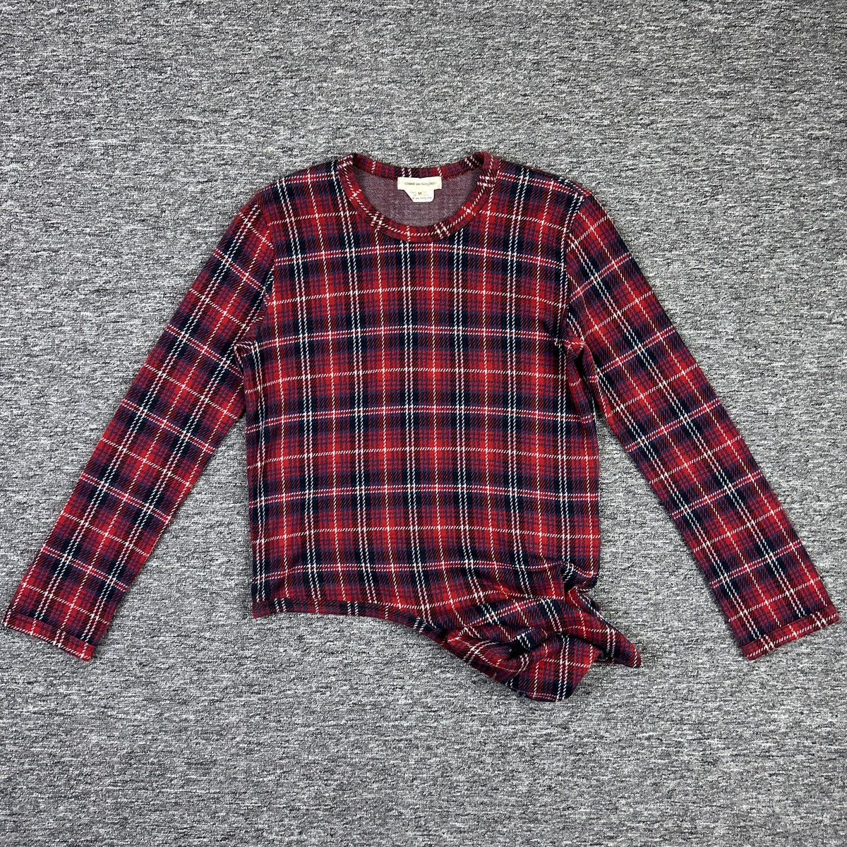 CDG – Deformed Knit Asymmetric Red Tartan Long Sleeve Top