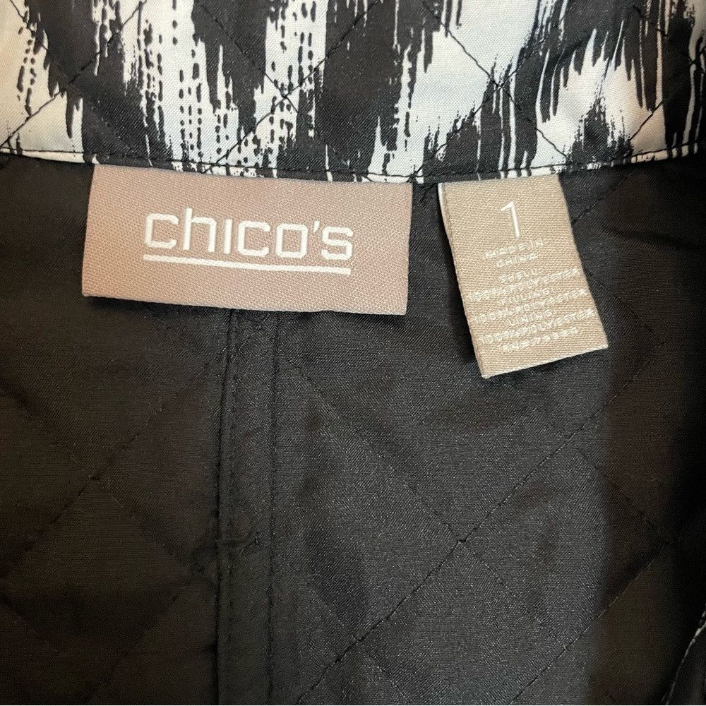 Chicos Chico's Quilted Black White Collared Open Front Jacket Size Size M / US 6-8 / IT 42-44 - 6 Thumbnail