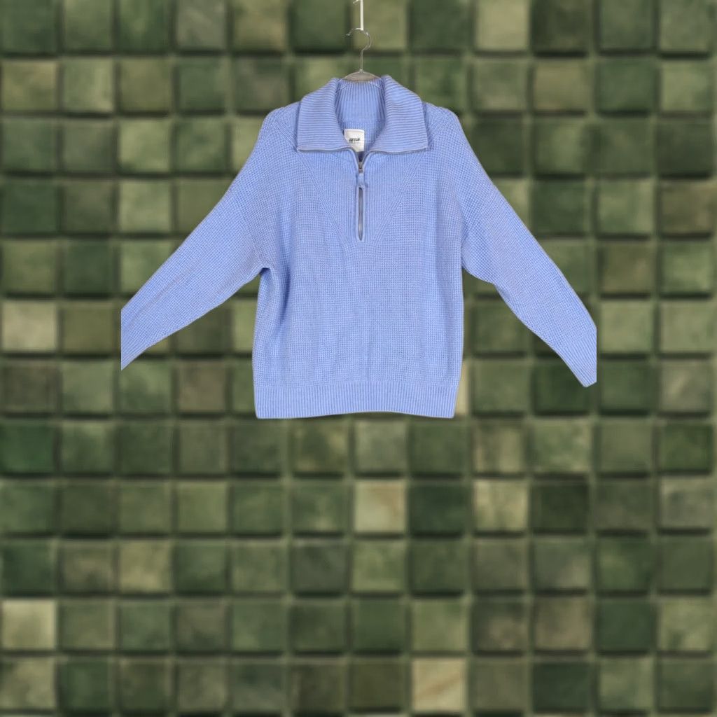 Vintage Aerie Cozy Up Waffle Knit Oversized 1/4 Zip Pullover Sweater Blue Small Dress? Size S / US 4 / IT 40 - 1 Thumbnail
