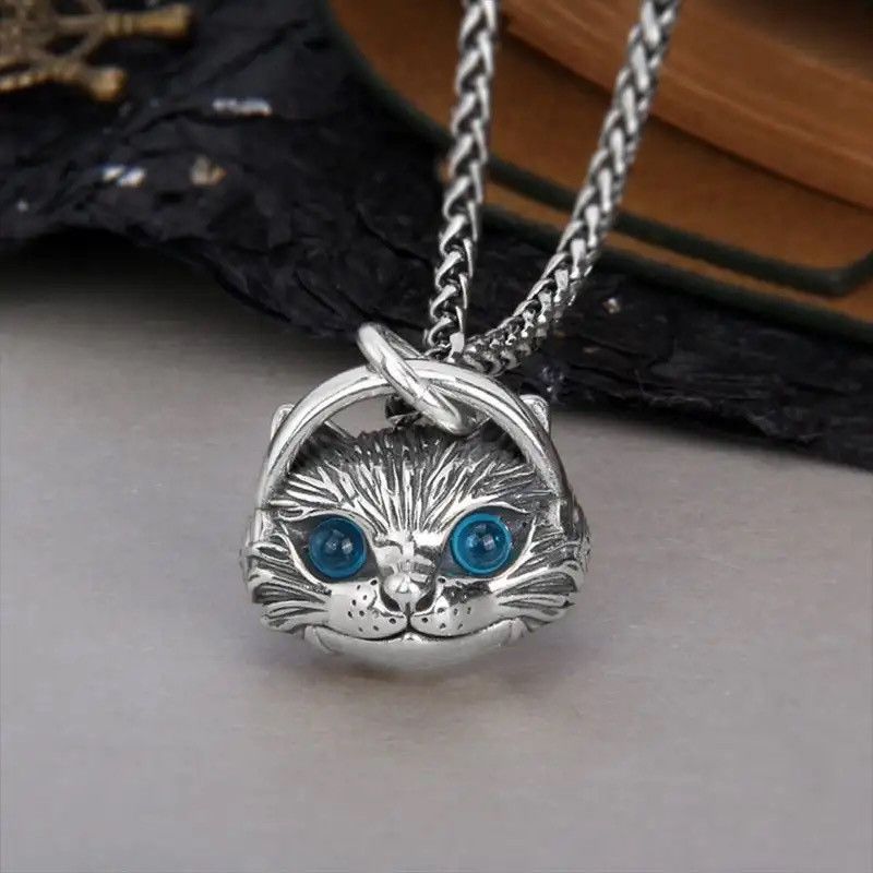 Jewelry Blue Eyes Smiling Cat Necklace Size ONE SIZE - 2 Thumbnail