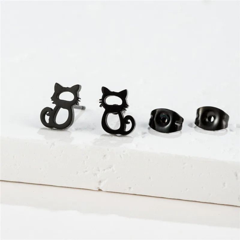 Jewelry Mini Cat Stud Earrings Charm Earring Gift Size ONE SIZE - 1 Preview
