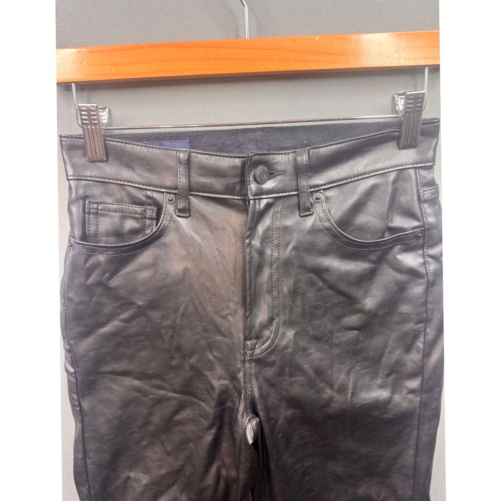 Gap Gap Womens 70s Flare Faux Leather Pants Black High Rise Vegan 00 24R Regular Size 42" / US 20 - 2 Thumbnail
